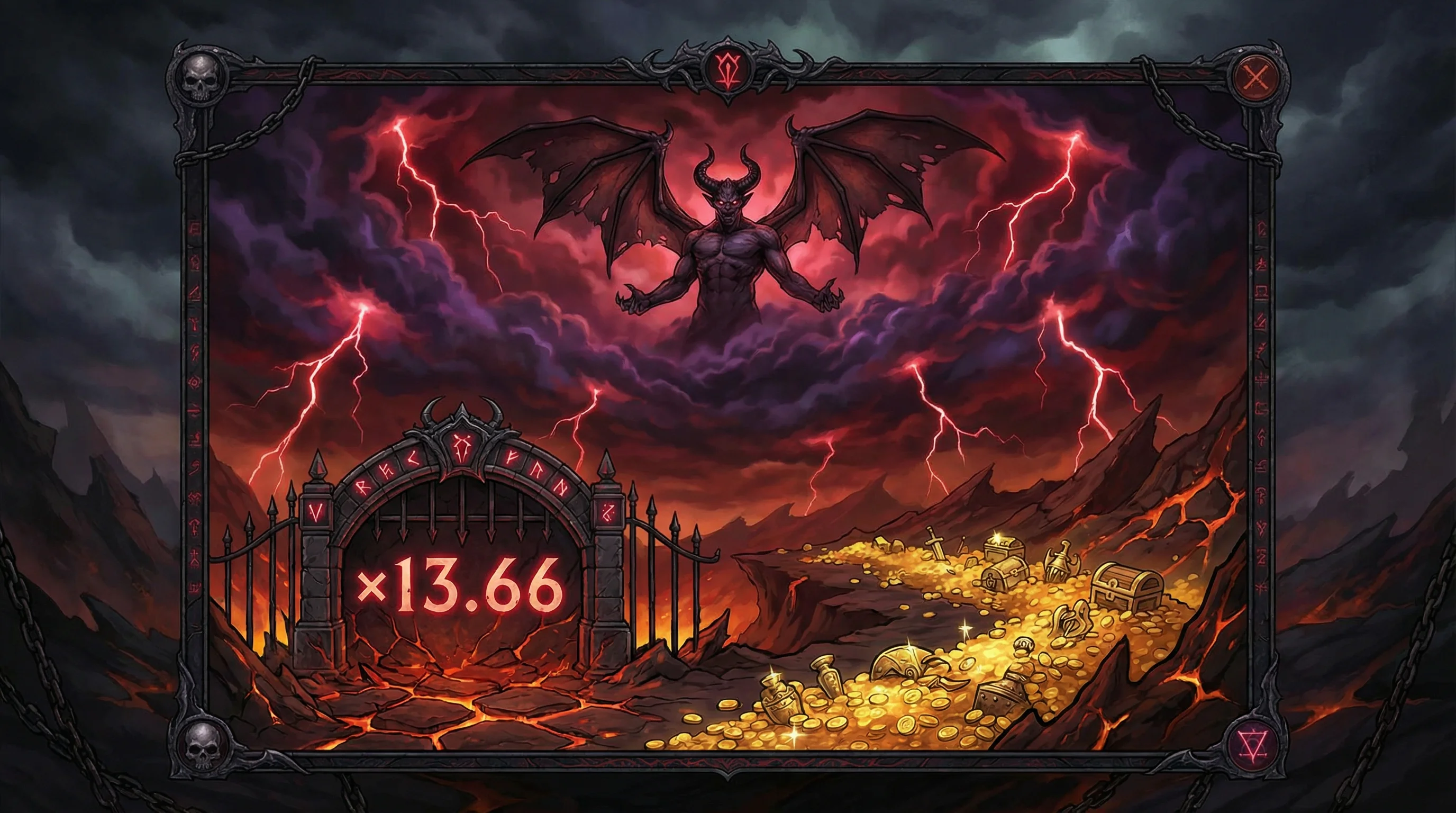 Jogo Aviator com criatura demoníaca voadora e multiplicador em céu tempestuoso